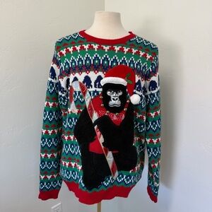 Holiday Time Men’s Gorilla Christmas Sweater Red Green Christmas Gift Size XL